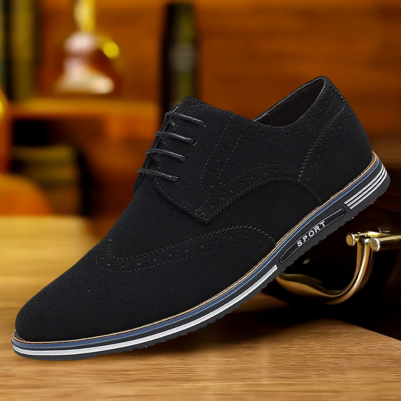 Chaussures Homme Noires En Daim À Lacets Plates