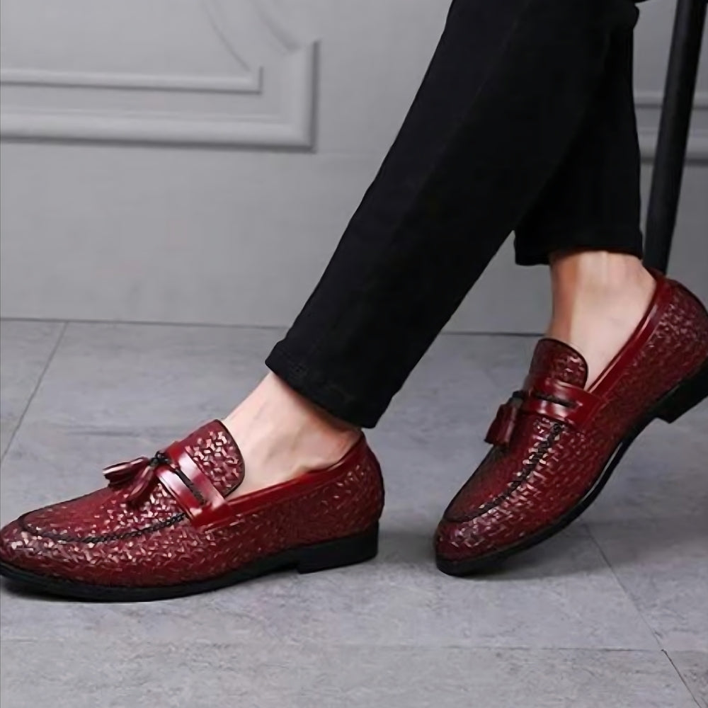 Mocassins à glands effet tressé — Rouge foncé