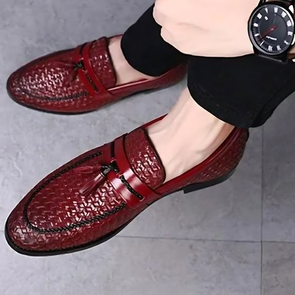 Mocassins à glands effet tressé — Rouge foncé