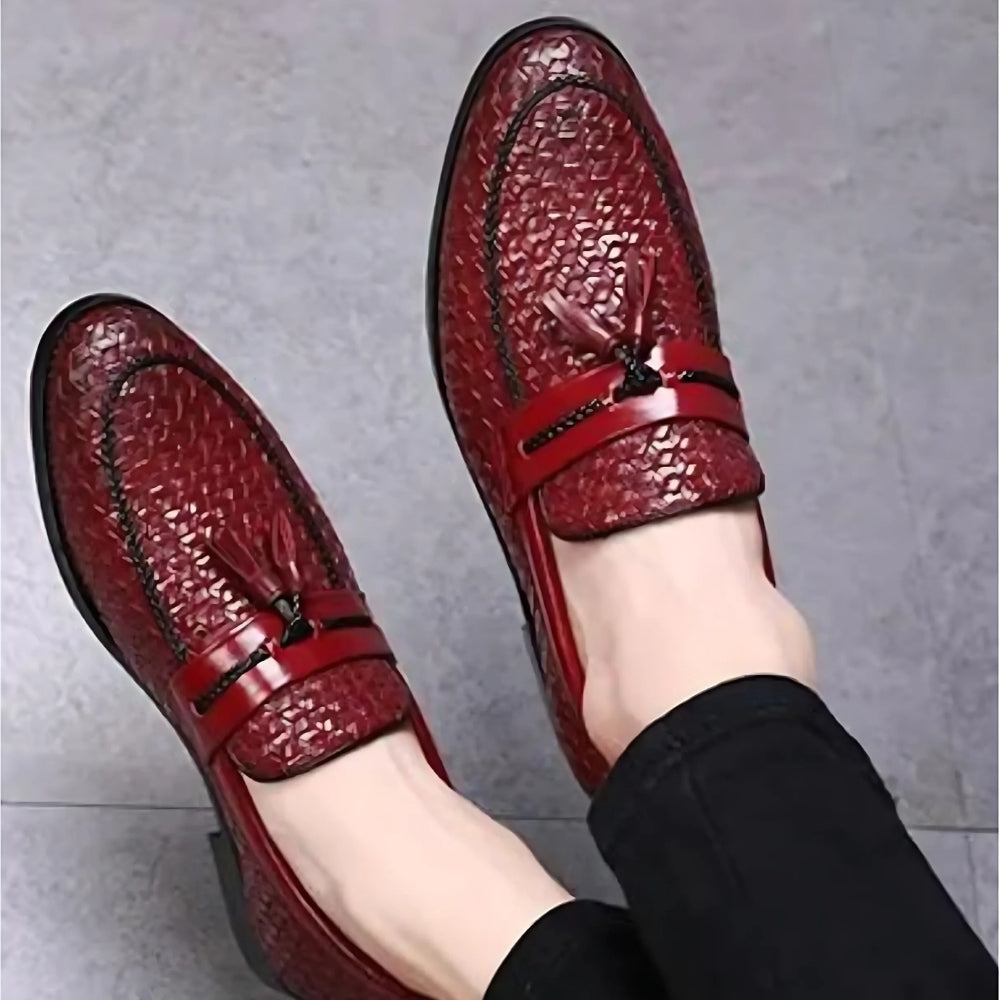 Mocassins à glands effet tressé — Rouge foncé
