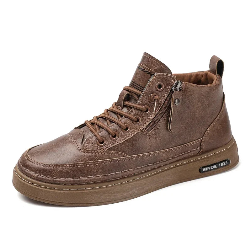 Bottes montantes casual en cuir pour homme
