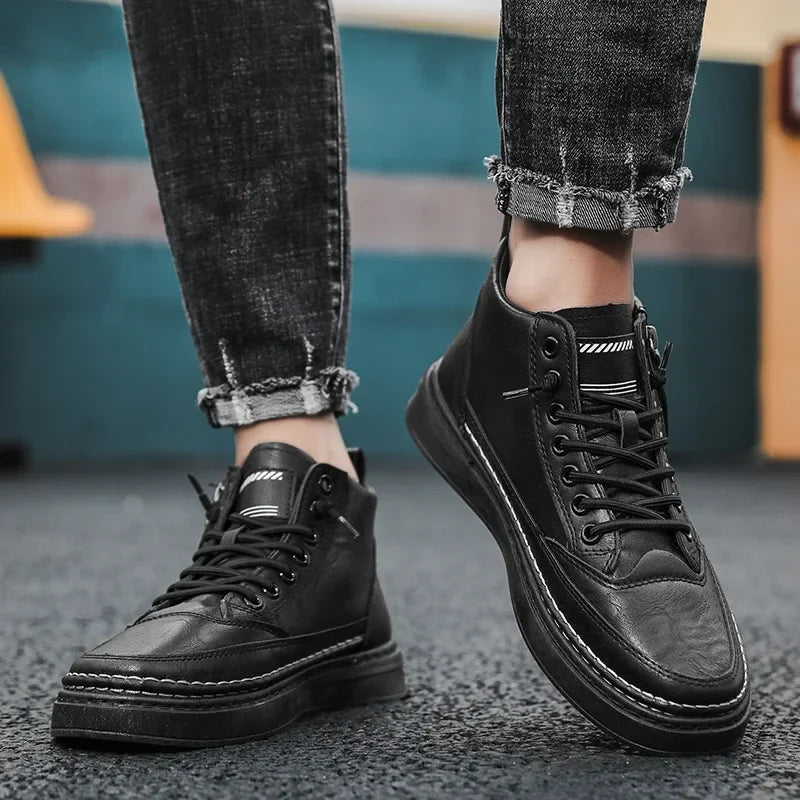 Bottes montantes casual en cuir pour homme