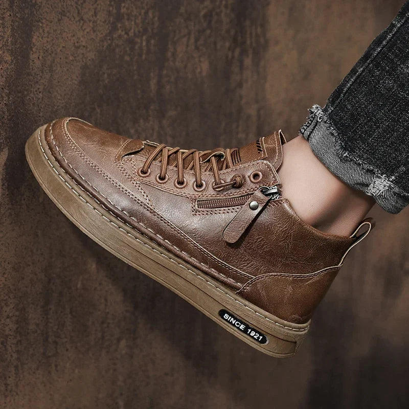 Bottes montantes casual en cuir pour homme