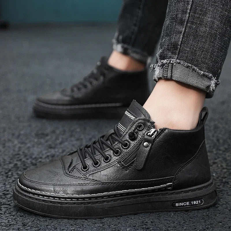 Bottes montantes casual en cuir pour homme