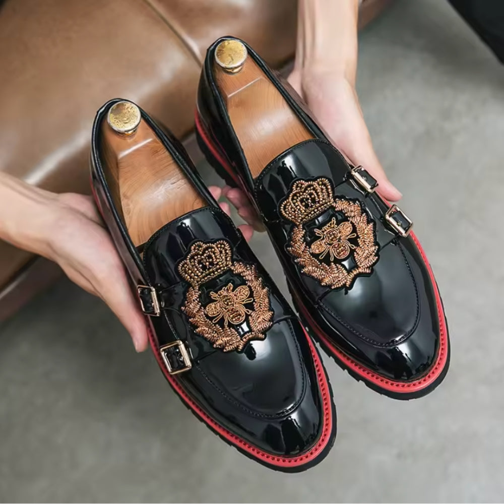 Mocassins vernis à motif abeille — Noir
