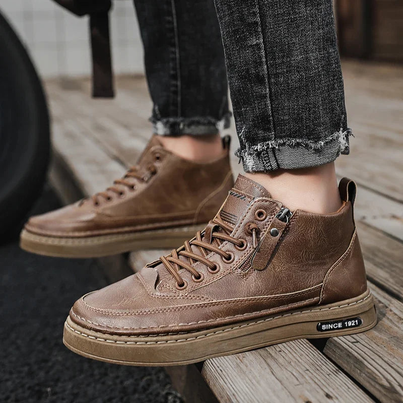 Bottes montantes casual en cuir pour homme