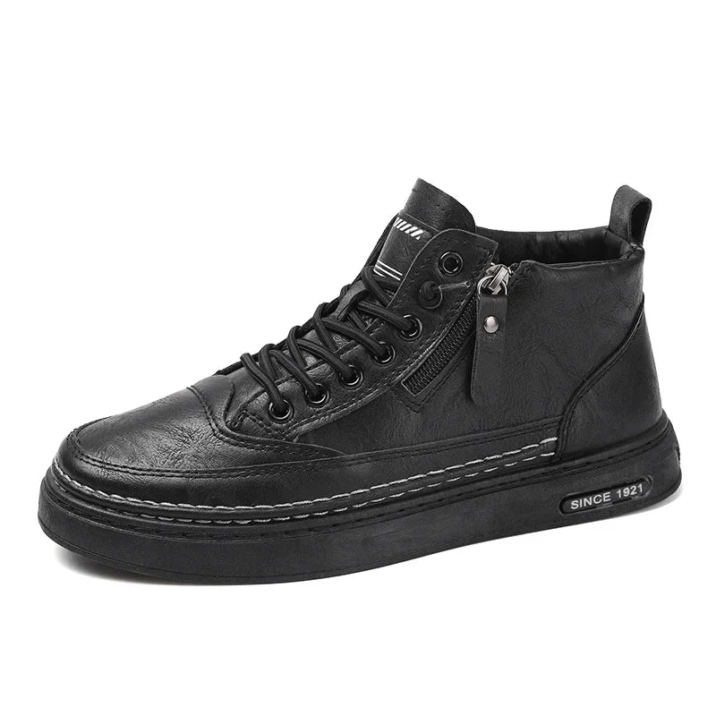 Bottes montantes casual en cuir pour homme