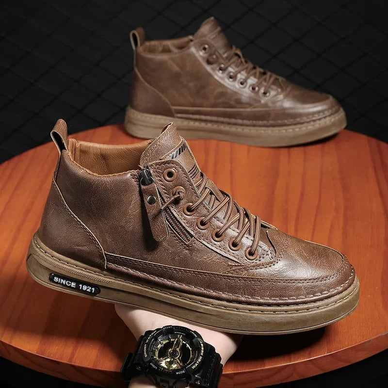 Bottes montantes casual en cuir pour homme