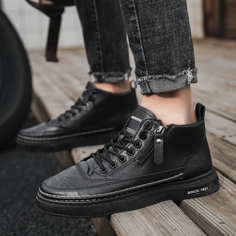 Bottes montantes casual en cuir pour homme