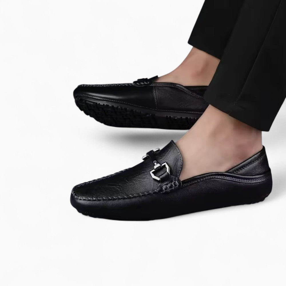 Mocassins Noirs Avec Mors En Métal En Cuir Synthétique Pour Homme