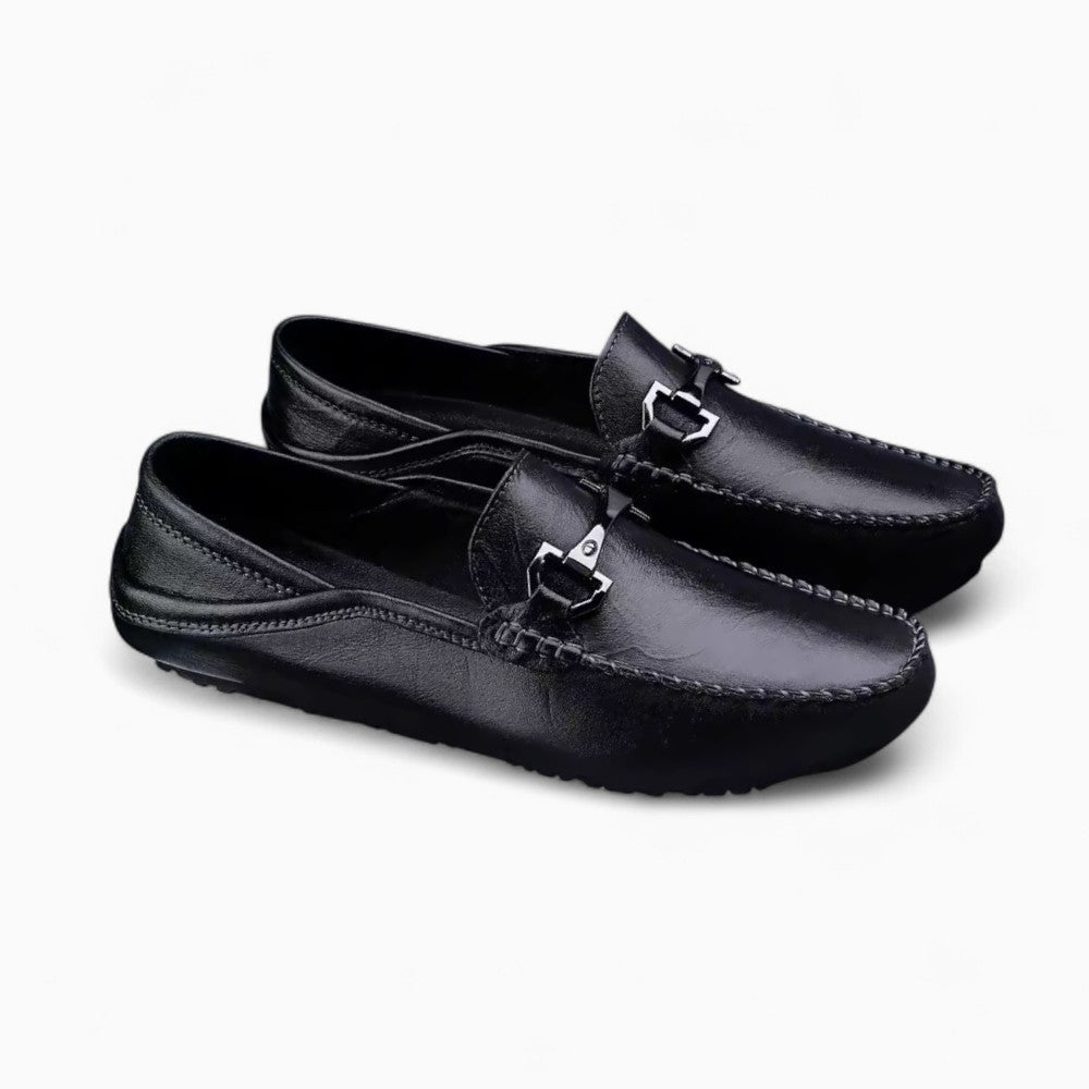 Mocassins Noirs Avec Mors En Métal En Cuir Synthétique Pour Homme