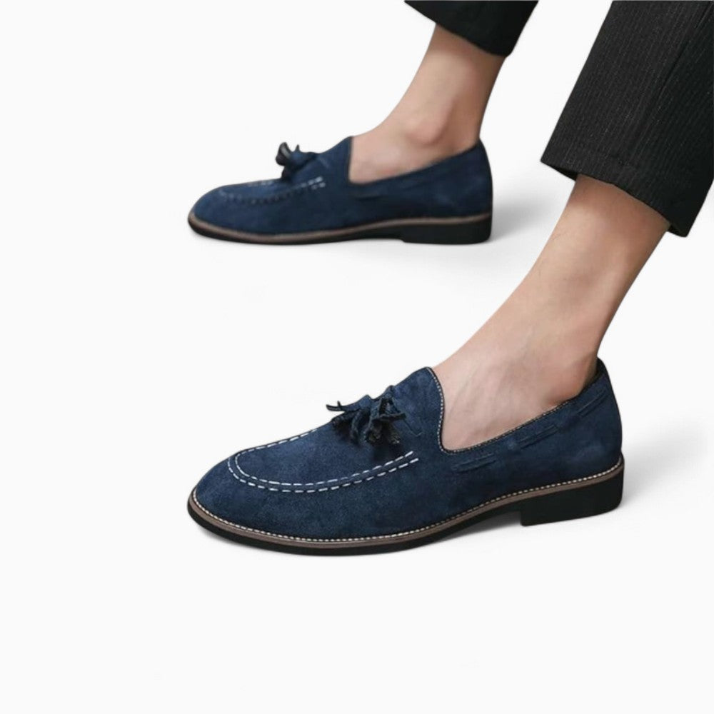 Mocassins Italiens Bleus Effet Daim Pour Homme