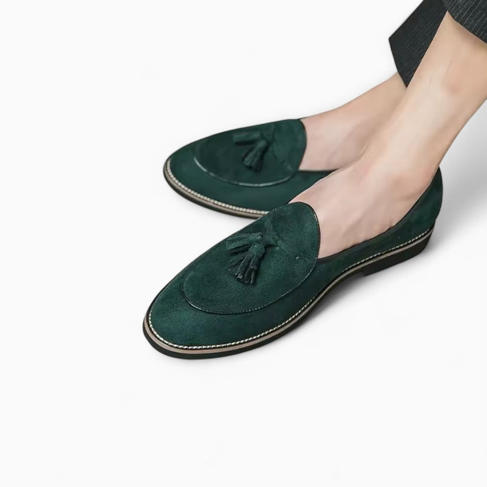 Mocassins verts à glands en faux daim pour hommes