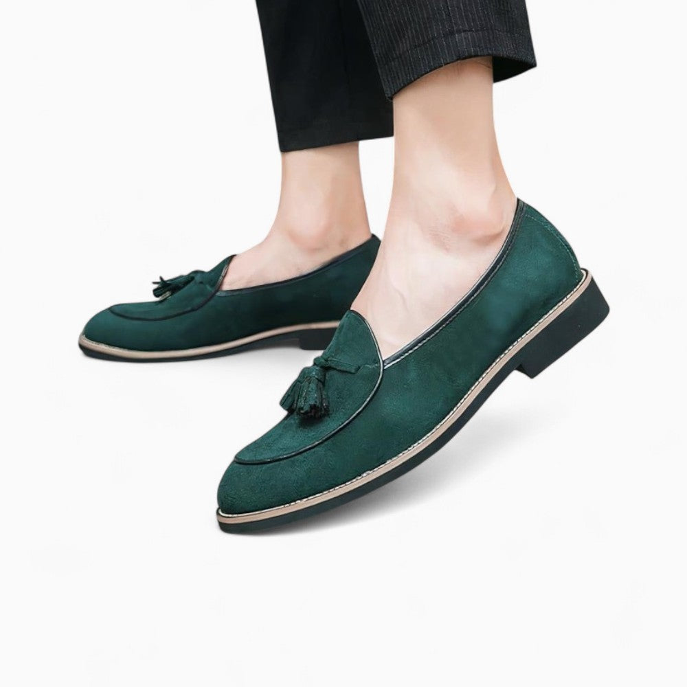 Mocassins verts à glands en faux daim pour hommes
