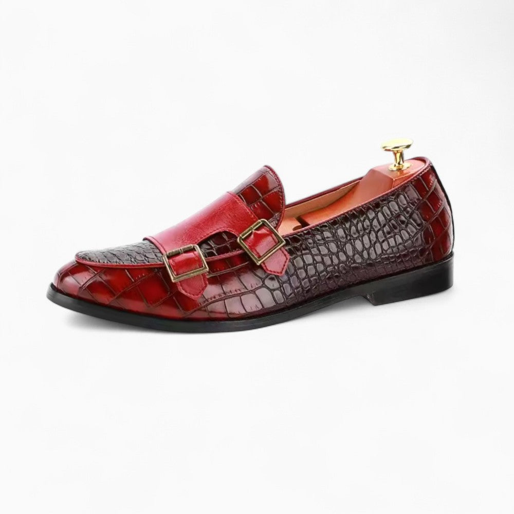 Mocassins effet cuir verni rouge grain crocodile en PU