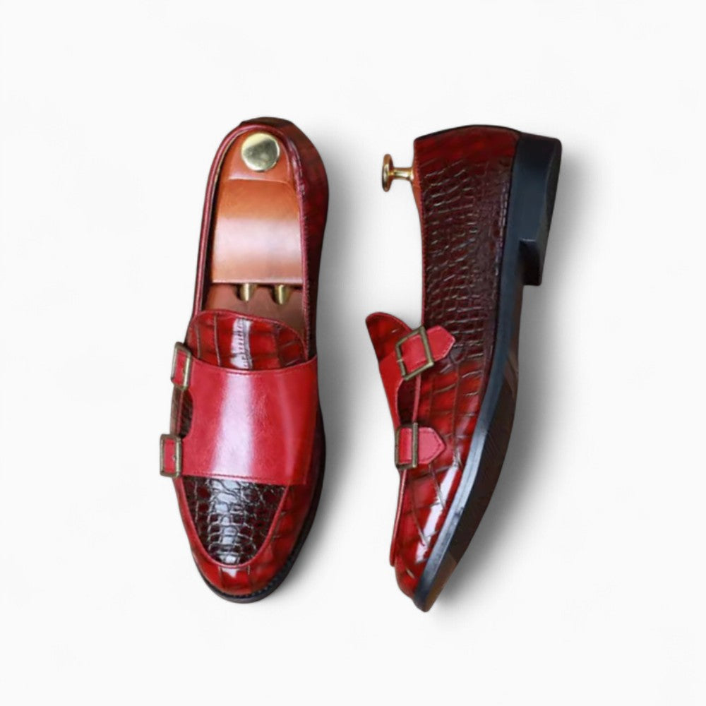 Mocassins effet cuir verni rouge grain crocodile en PU