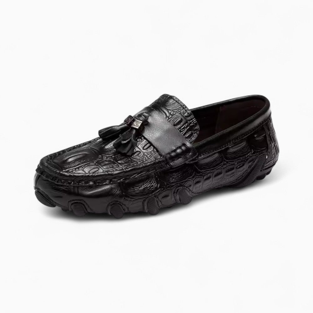 Mocassins En Cuir Vernis Noir Effet Peau De Crocodile