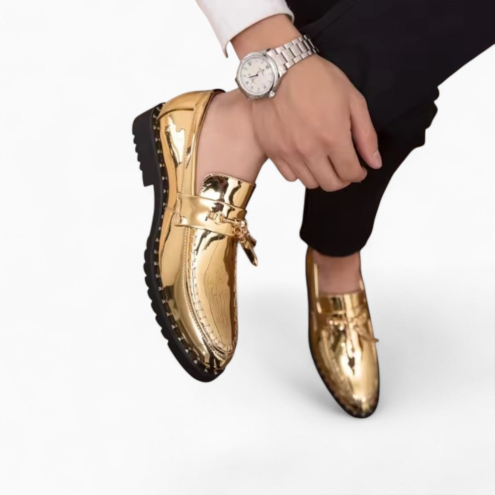 Mocassins À Glands Vernis À Boucle Dorée Pour Homme