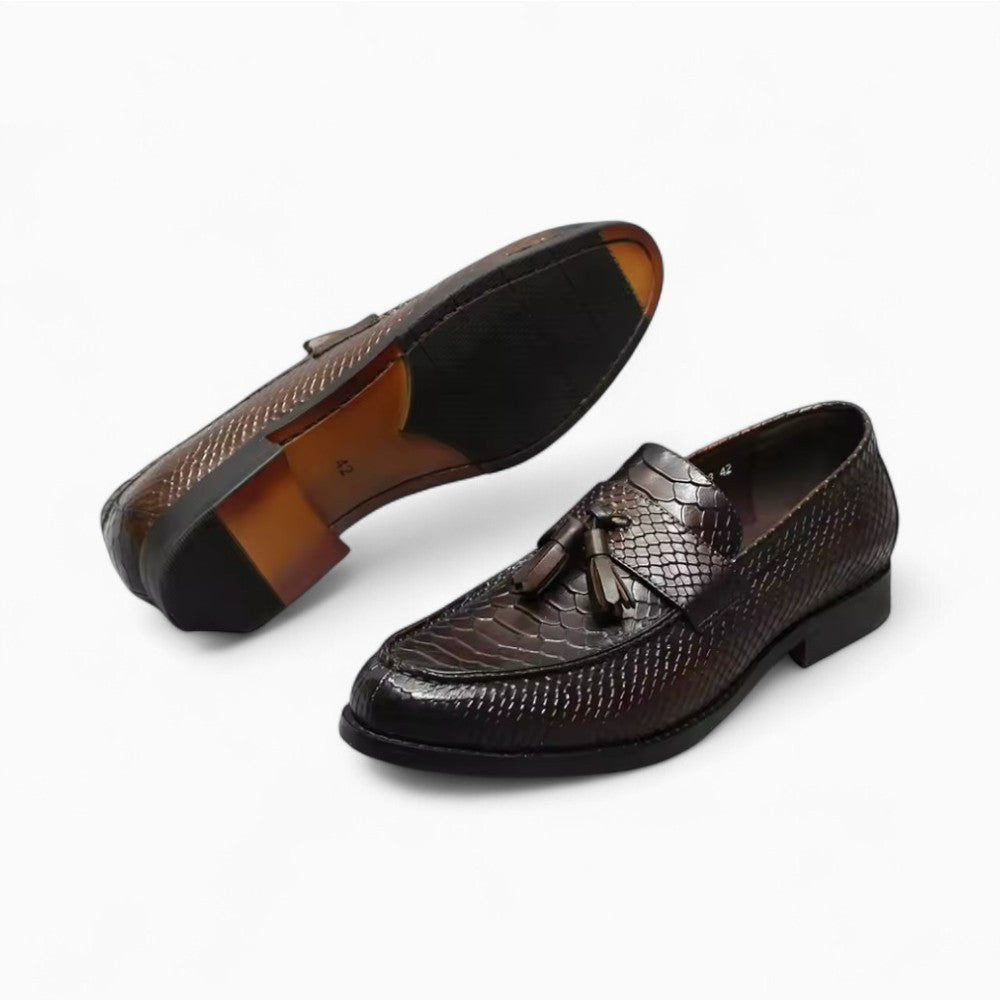 Mocassins À Glands En Cuir Véritable Effet Serpent