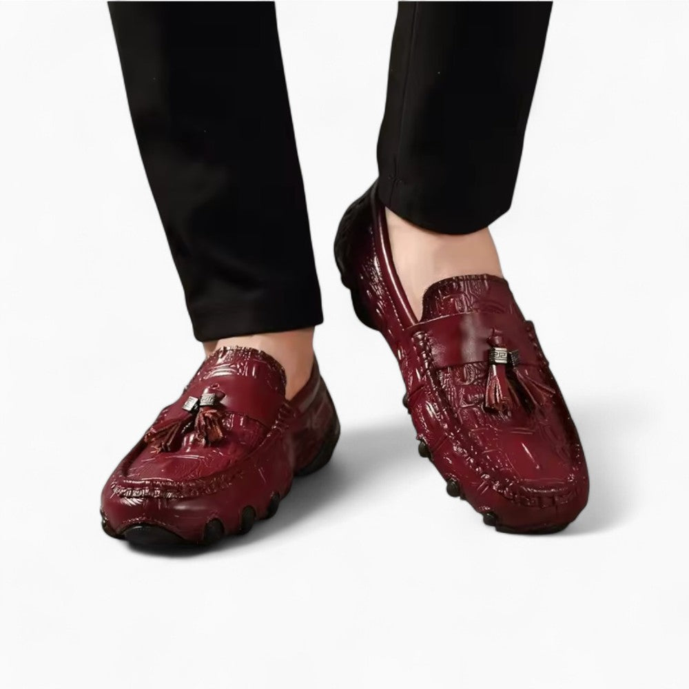 Mocassins À Glands En Cuir Véritable Effet Croco Pour Homme