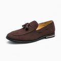 Mocassins à glands en faux daim à surpiqûres blanches
