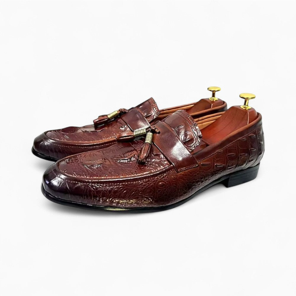 Mocassins à glands effet cuir croco en PU