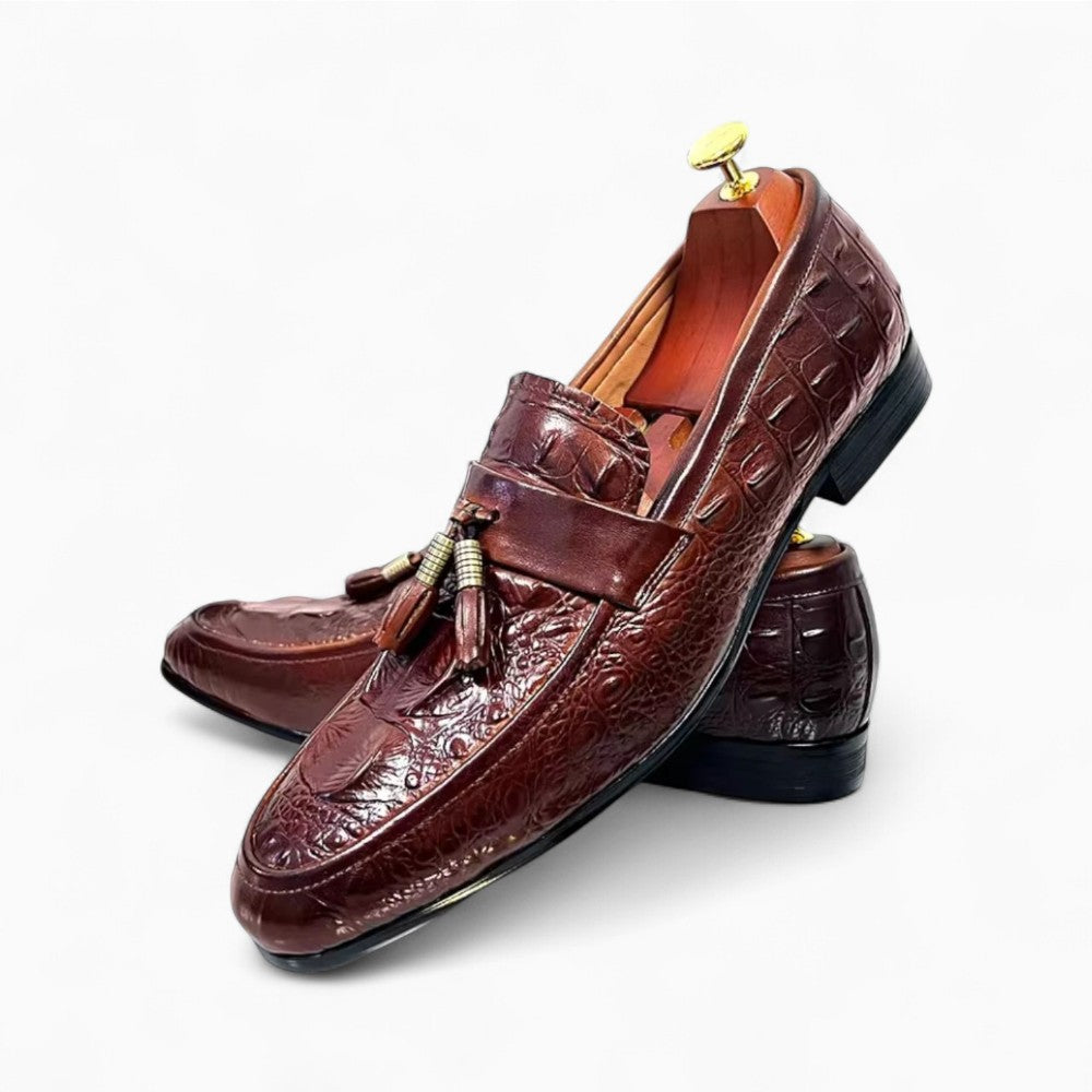 Mocassins à glands effet cuir croco en PU
