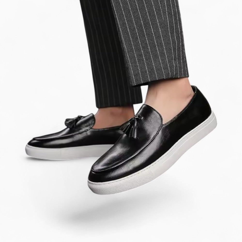 Mocassins À Gland En Cuir À Semelles Blanches Pour Hommes