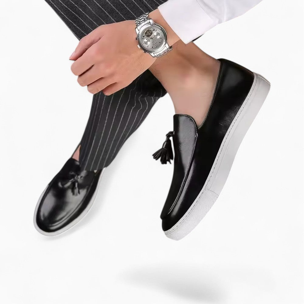 Mocassins À Gland En Cuir À Semelles Blanches Pour Hommes