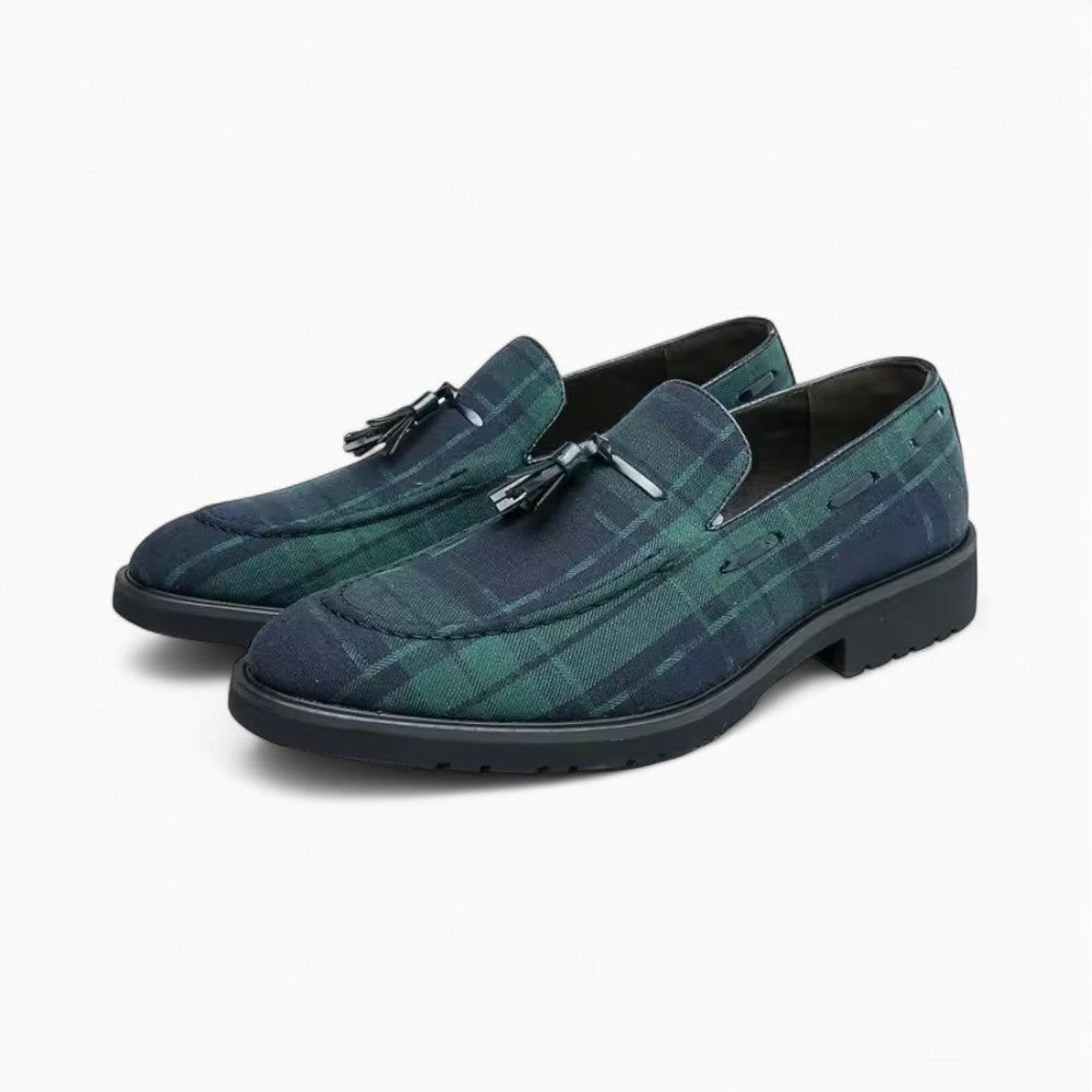 Mocassins À Gland À Carreaux Bleu Et Vert Pour Homme