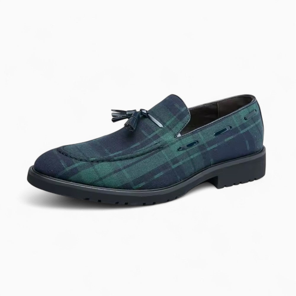 Mocassins À Gland À Carreaux Bleu Et Vert Pour Homme