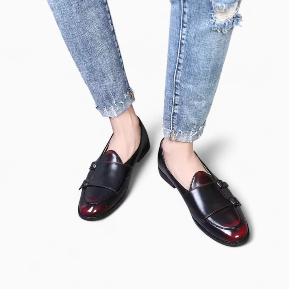 Mocassins Noirs Vernis À Bordures Rouges Pour Hommes