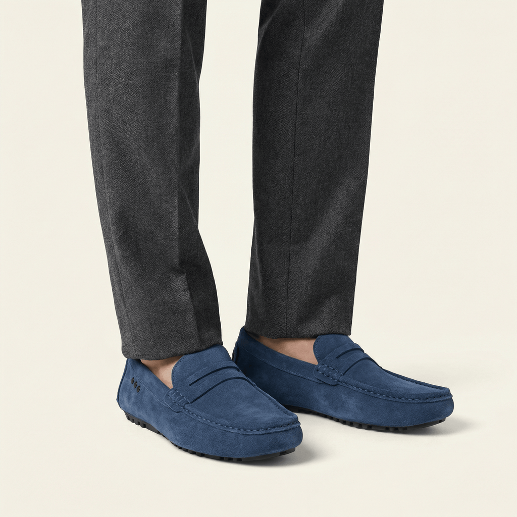 Mocassin à Picots avec Bande en Cuir Suédé
