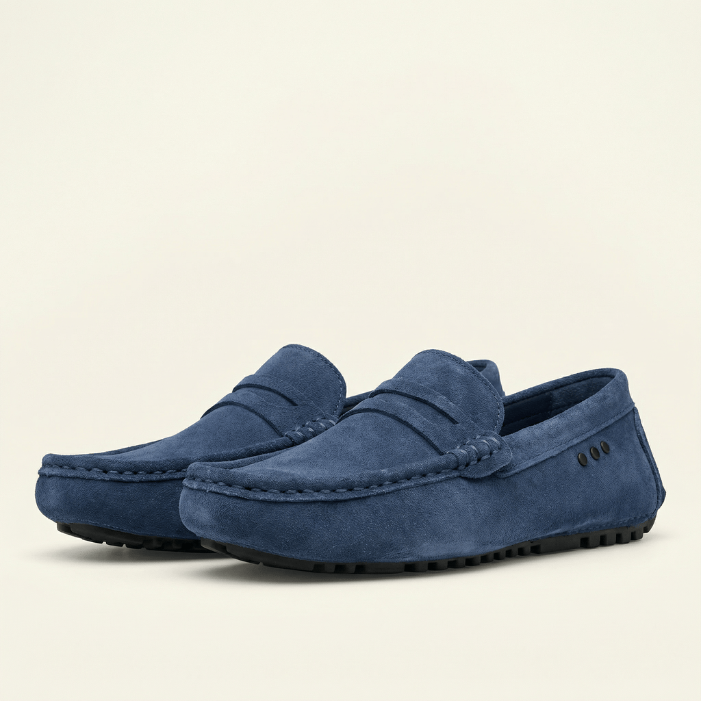 Mocassin à Picots avec Bande en Cuir Suédé