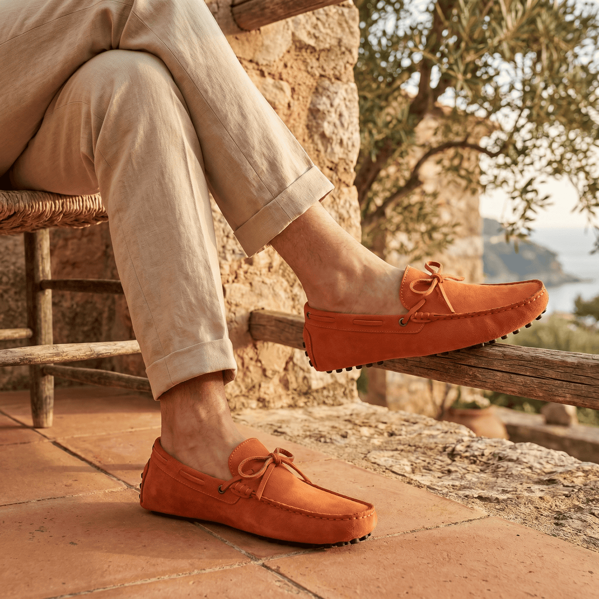 Mocassin à Picots en Daim avec Lacets Décoratifs