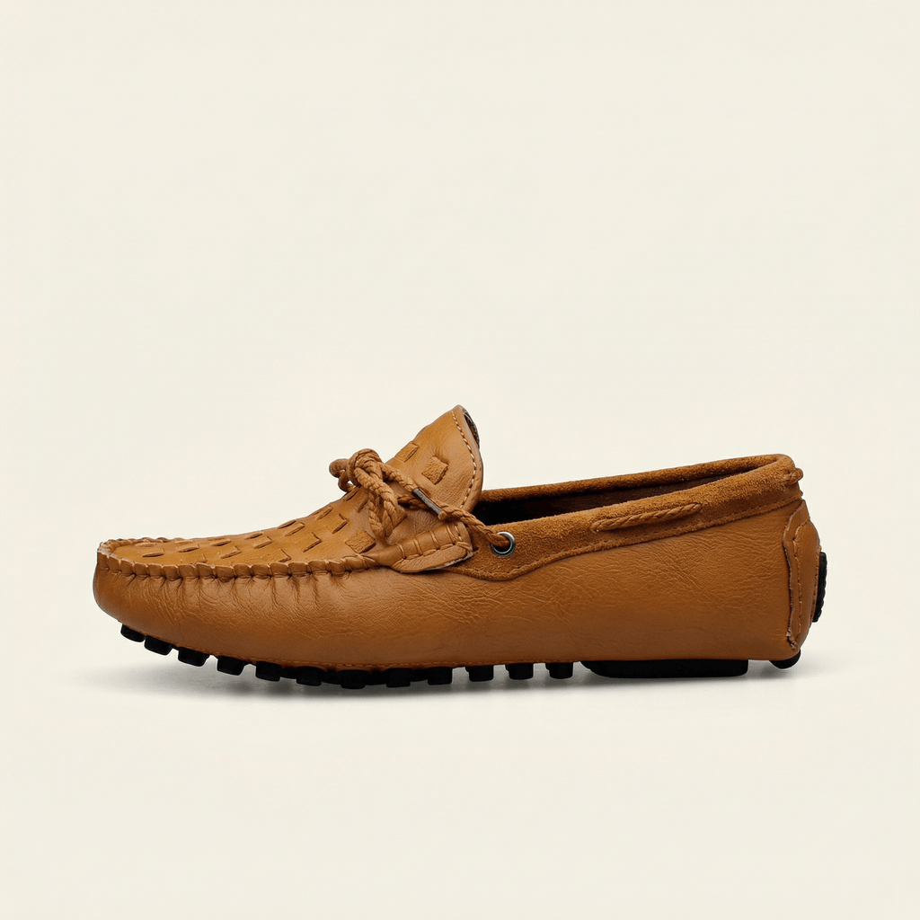 Mocassin à Picots Tressé en Cuir avec Lacets Décoratifs