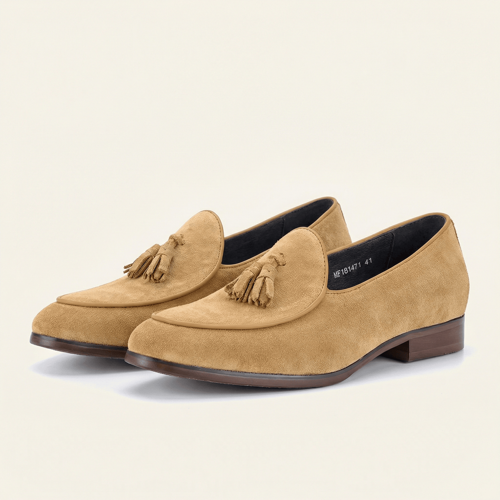 Mocassin Classique à Pampilles en Cuir Suédé avec Petit Talon