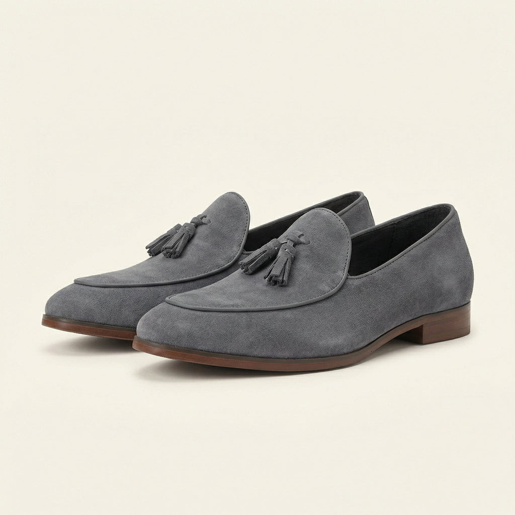 Mocassin Classique à Pampilles en Cuir Suédé avec Petit Talon