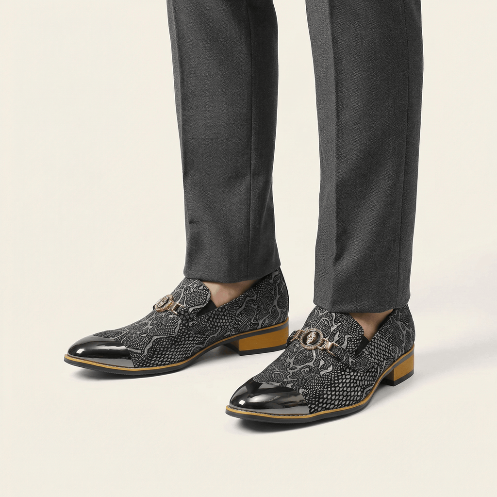 Mocassin Habillé en Cuir Texturé Effet Reptile