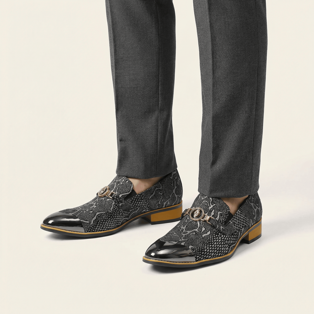 Mocassin Habillé en Cuir Texturé Effet Reptile