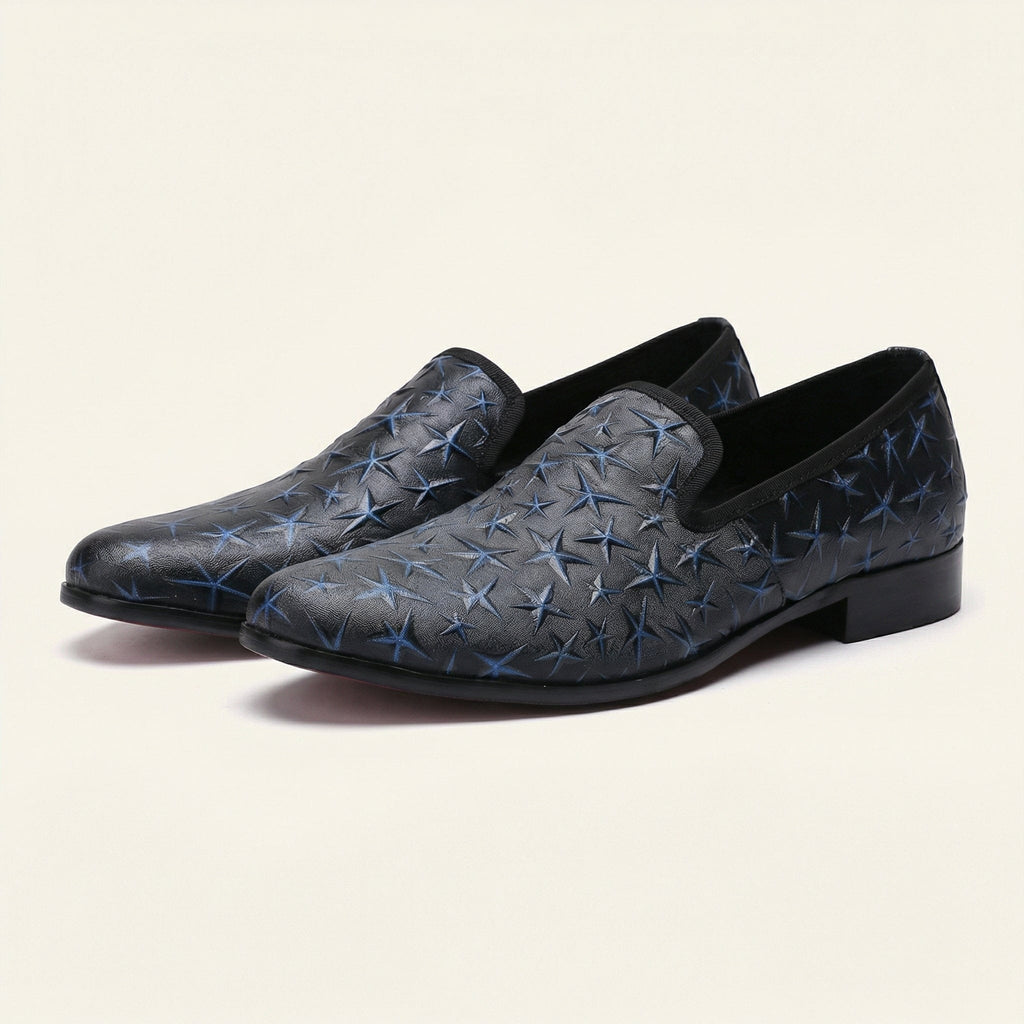Mocassin Habillé Homme en Cuir Embossé à Motif Étoiles