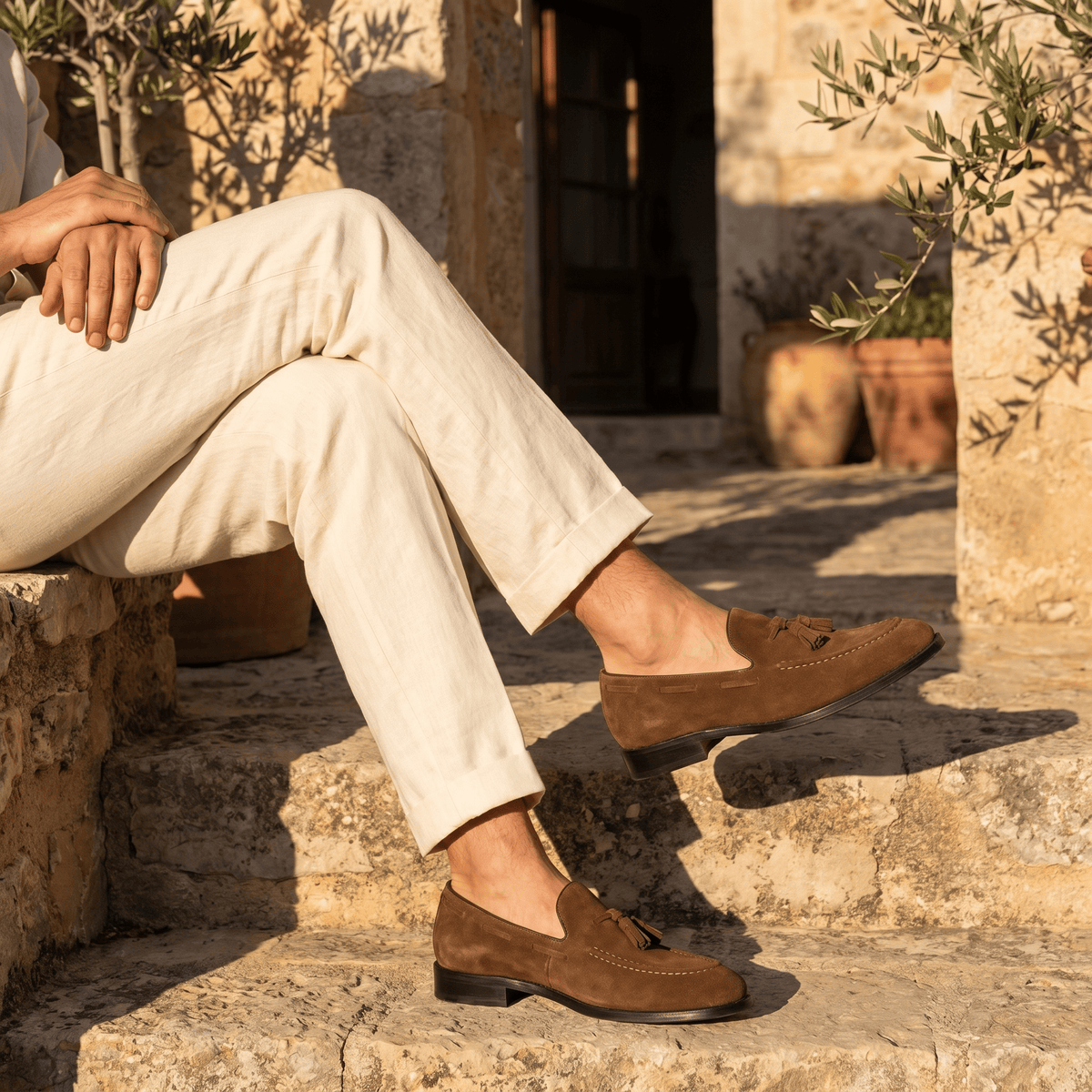 Mocassin Homme à Gland en Cuir Suédé avec Talon