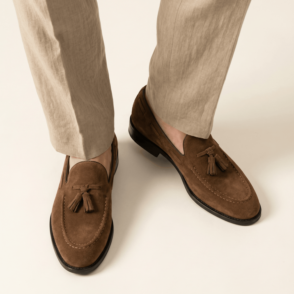 Mocassin Homme à Gland en Cuir Suédé avec Talon