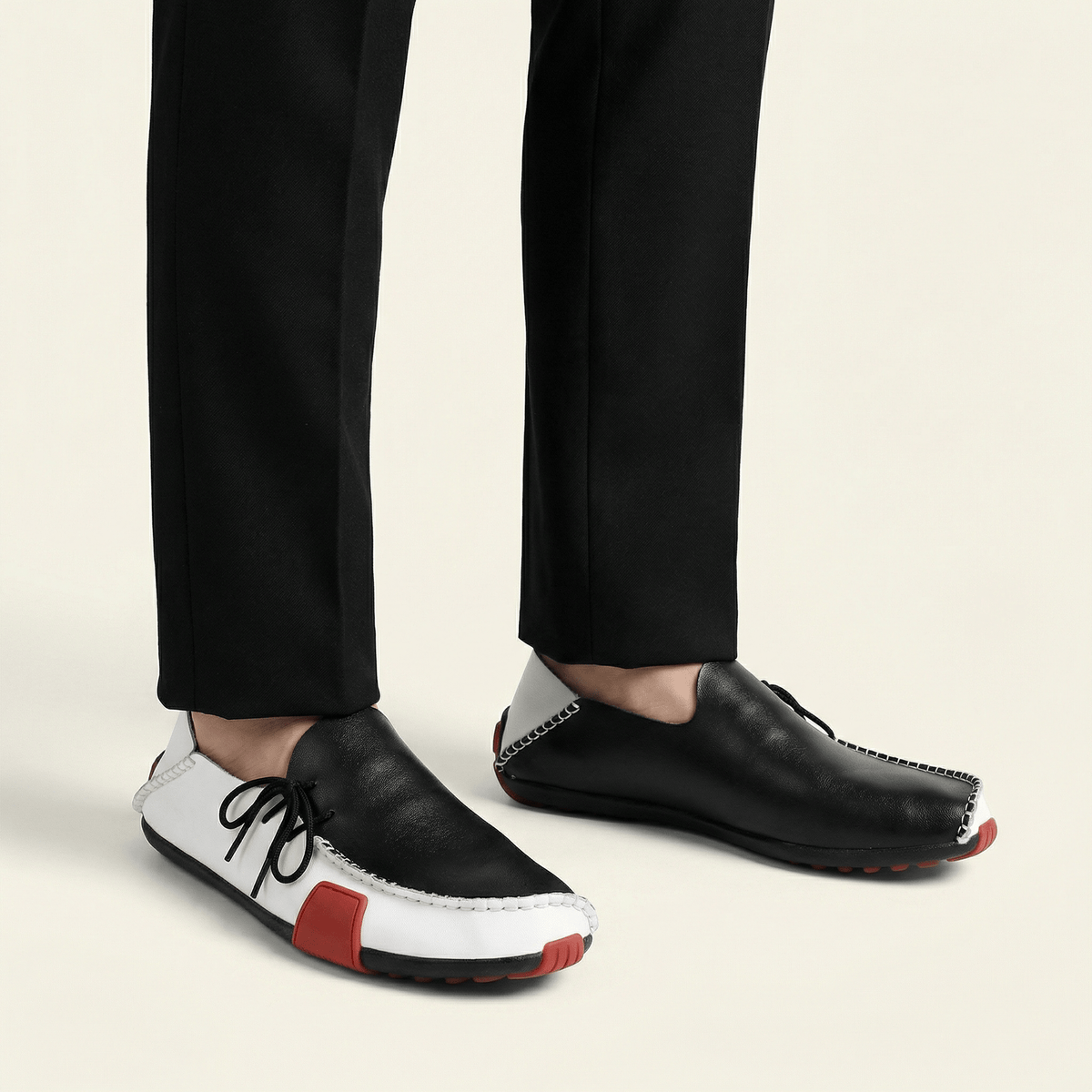 Mocassin Homme à Picots en Cuir Tricolore avec Lacets
