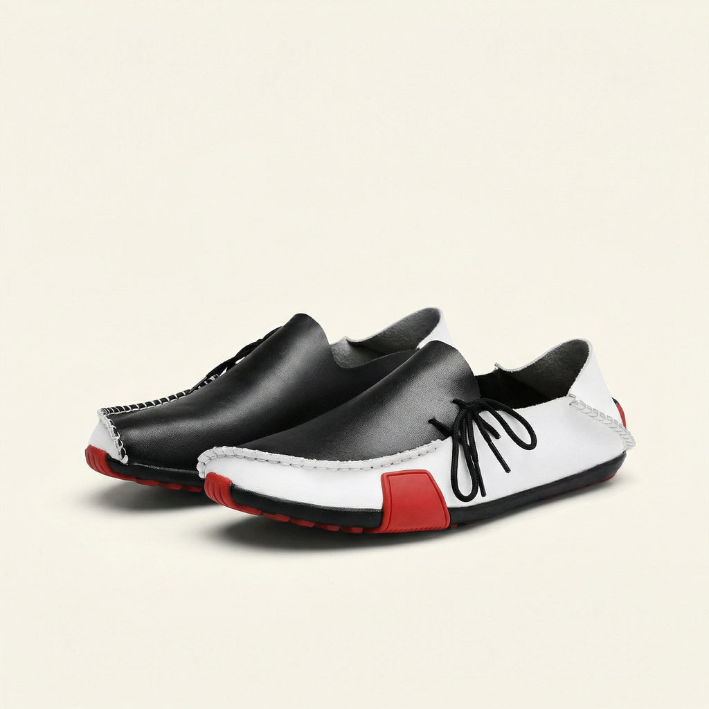 Mocassin Homme à Picots en Cuir Tricolore avec Lacets