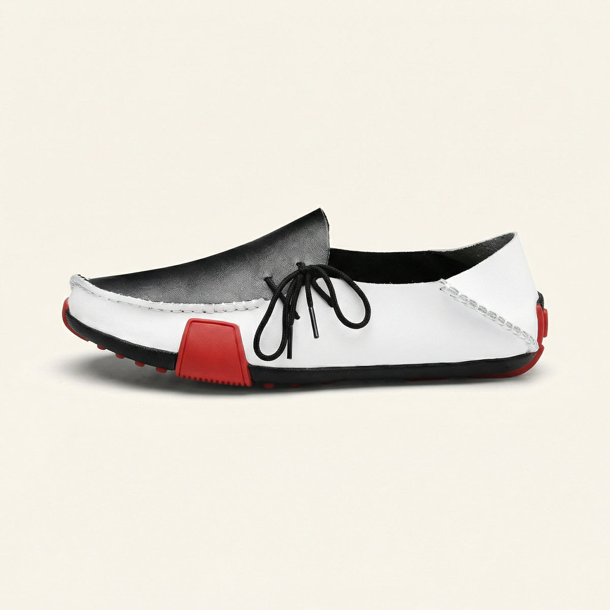 Mocassin Homme à Picots en Cuir Tricolore avec Lacets