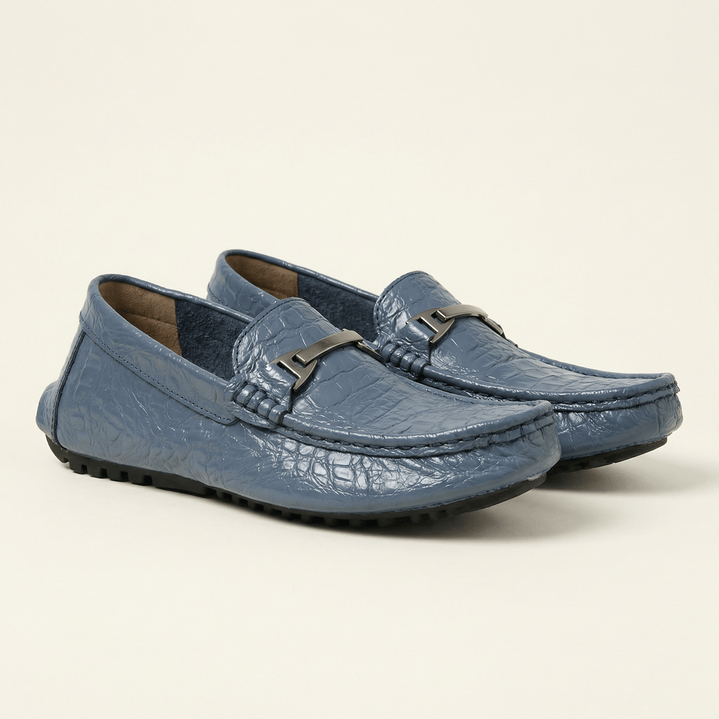 Mocassin Homme en Cuir Embossé Froissé à Boucle Métal