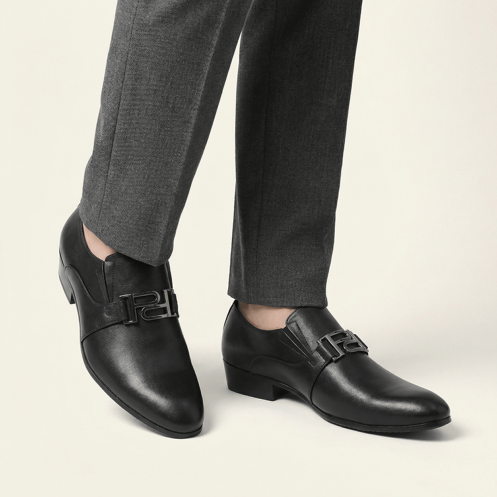 Mocassin Homme Habillé Slip-on à Ornement Métallique en Cuir