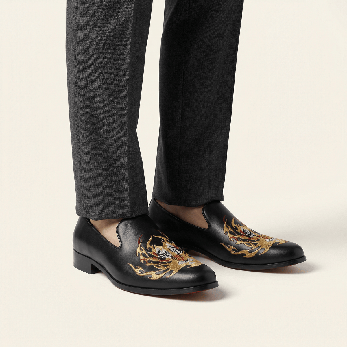 Mocassin Homme Mariage en Cuir Lisse Bordé Dragon