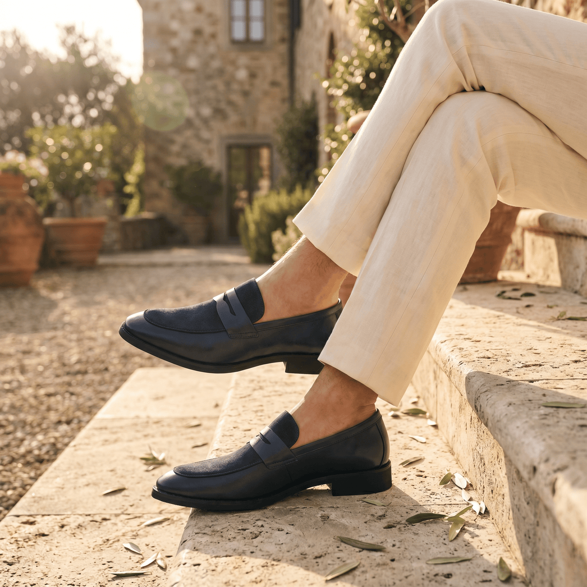 Mocassin Homme Penny Loafer avec Talon en Cuir Velours